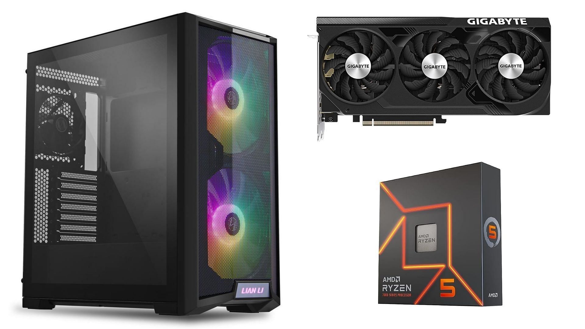 The Ryzen 5 7600X and RTX 4070 combo makes for an excellent budget 4K gaming PC build (Image via Newegg/Amazon)