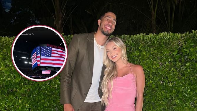 Tyrese Haliburton's girlfriend Jade Jones cheers for Team USA during their showcase skirmish vs Canada
