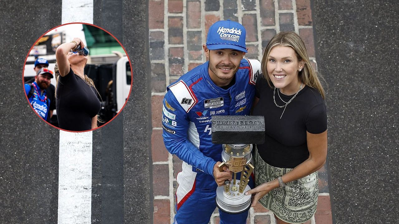 Kyle Larson and his wife Katelyn Larson (Background Image: Getty, Inset: NASCAR on X)