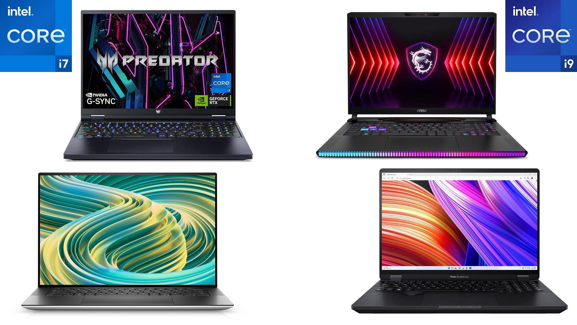 Laptops featuring the i7 and i9 chips (Image via Amazon, BestBuy, Intel)