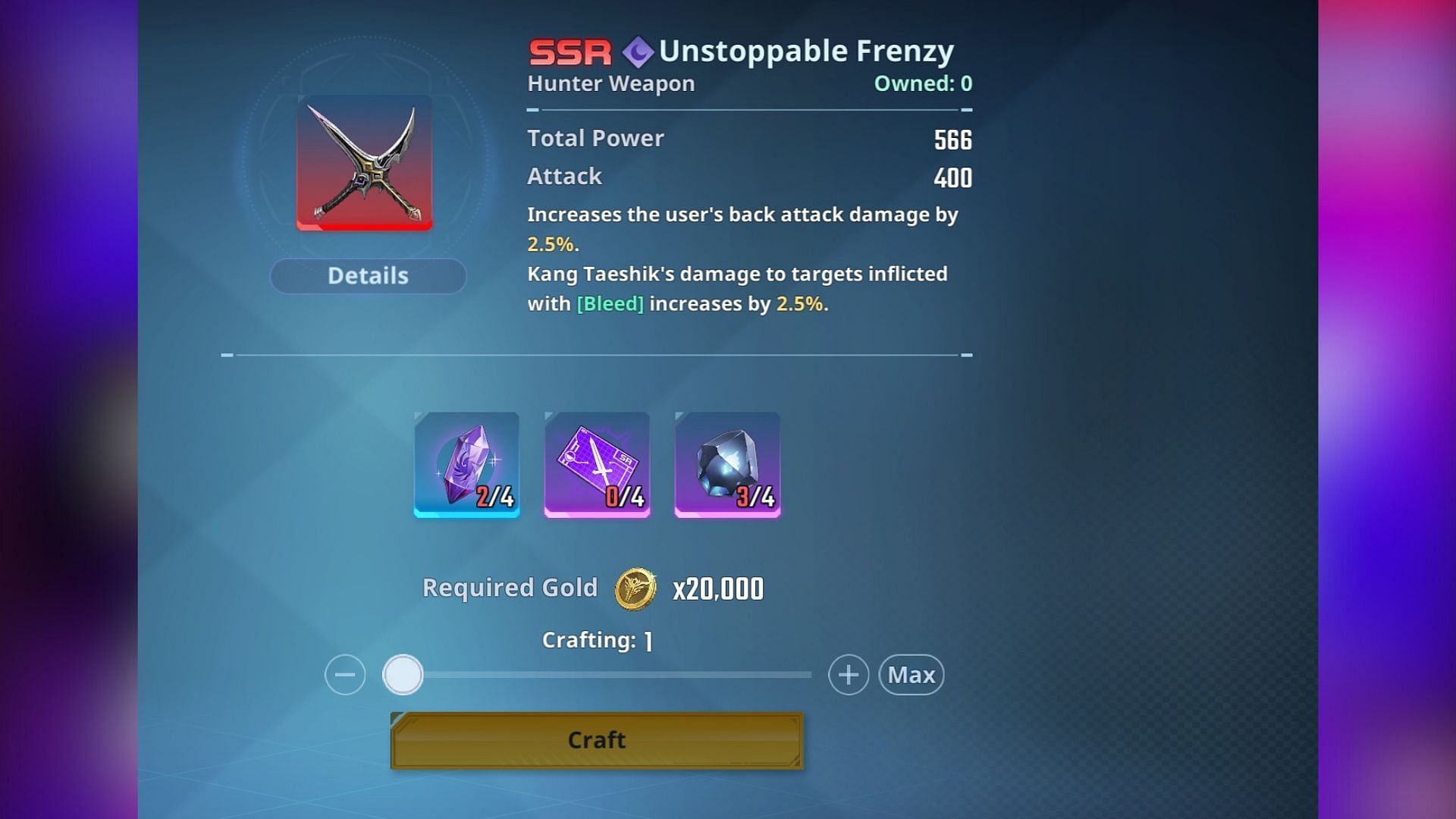 You can craft Exclusive Weapons for five SR Hunters (Image via Netmarble)