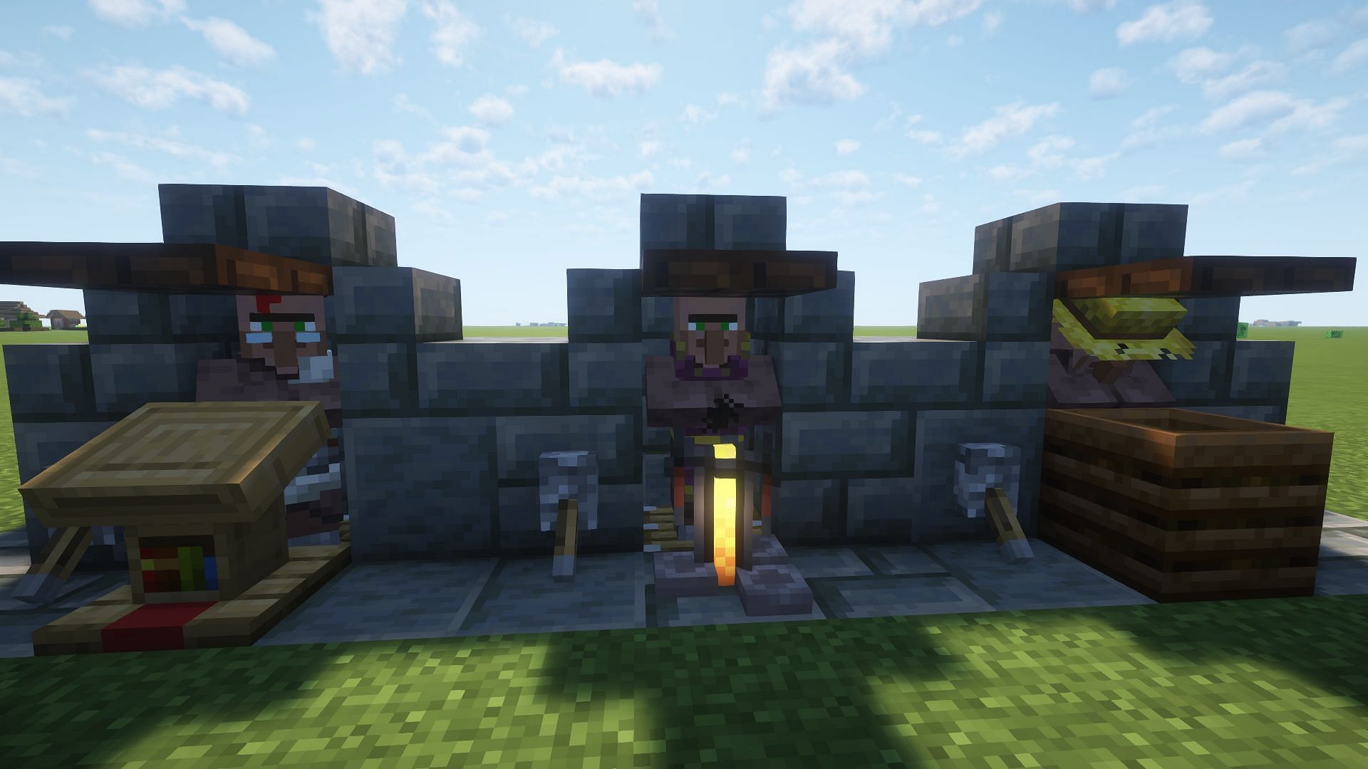 The villagers in their trading pods (Image via Mojang)