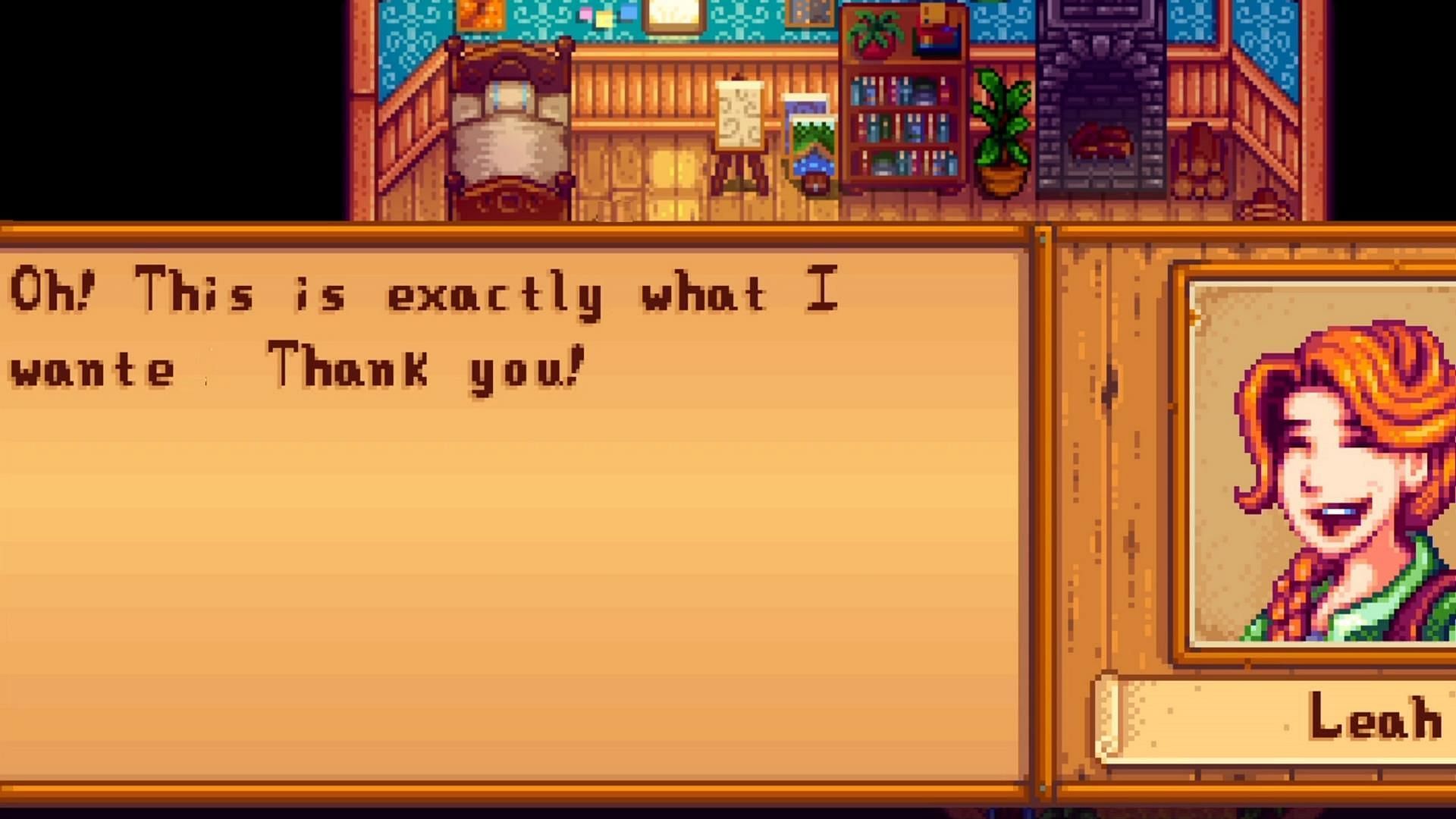 Leah appreciates vegetable-focused dishes and wine (Image via ConcernedApe)