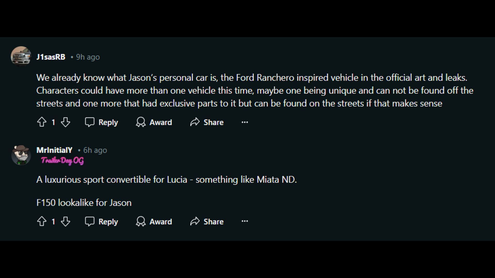 Jason was found to be driving the Ford in the leaks and the Miata is a good fit for Lucia (Image via Reddit)