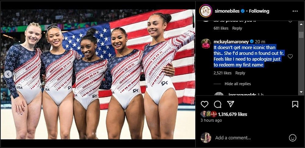 Screenshot of Simone Biles&#039; Instagram post.