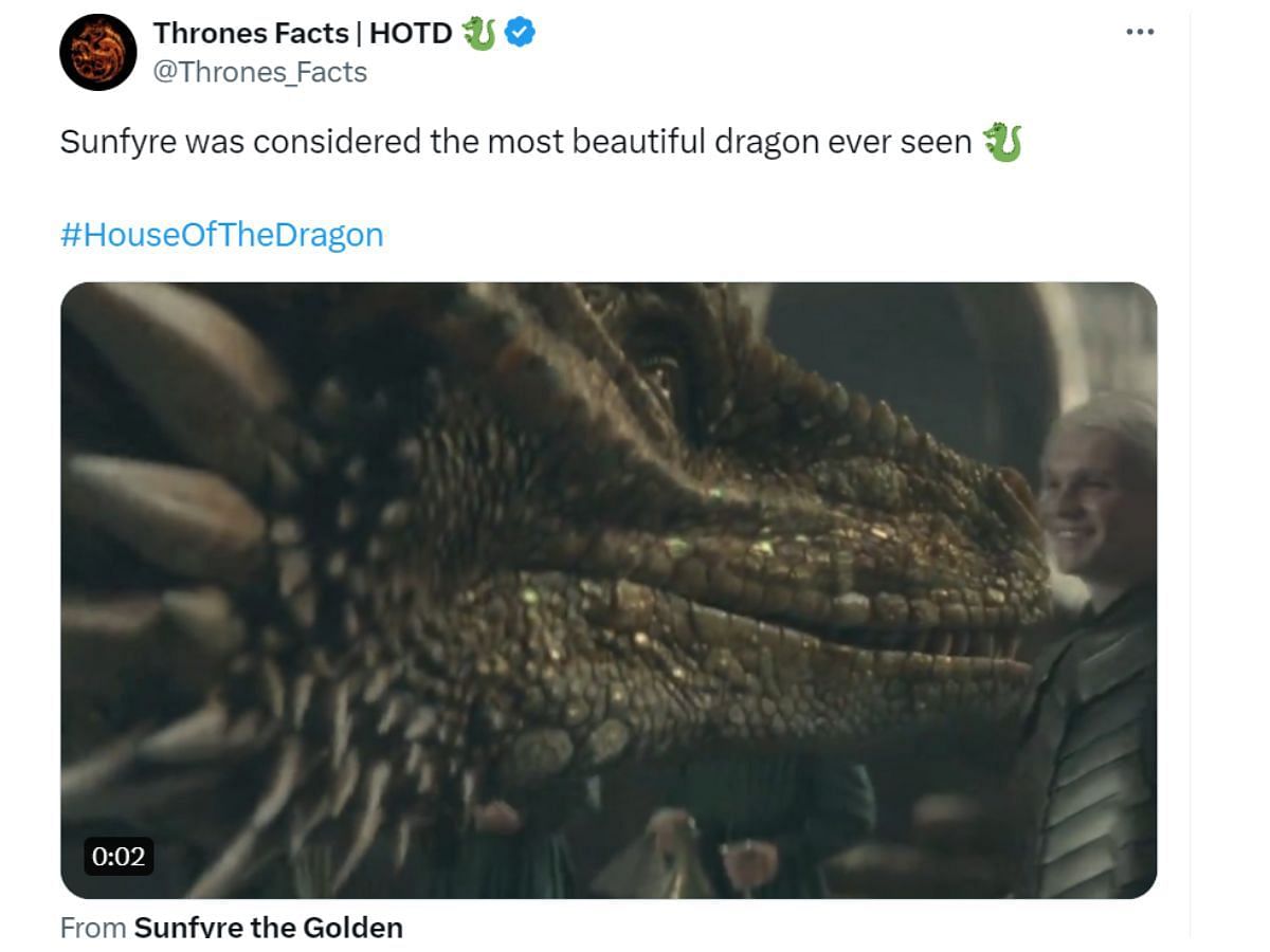 House of the Dragon fans are relieved as the show does justice to Sunfyre&#039;s appearance (Image via Twitter/@Thrones_Facts)