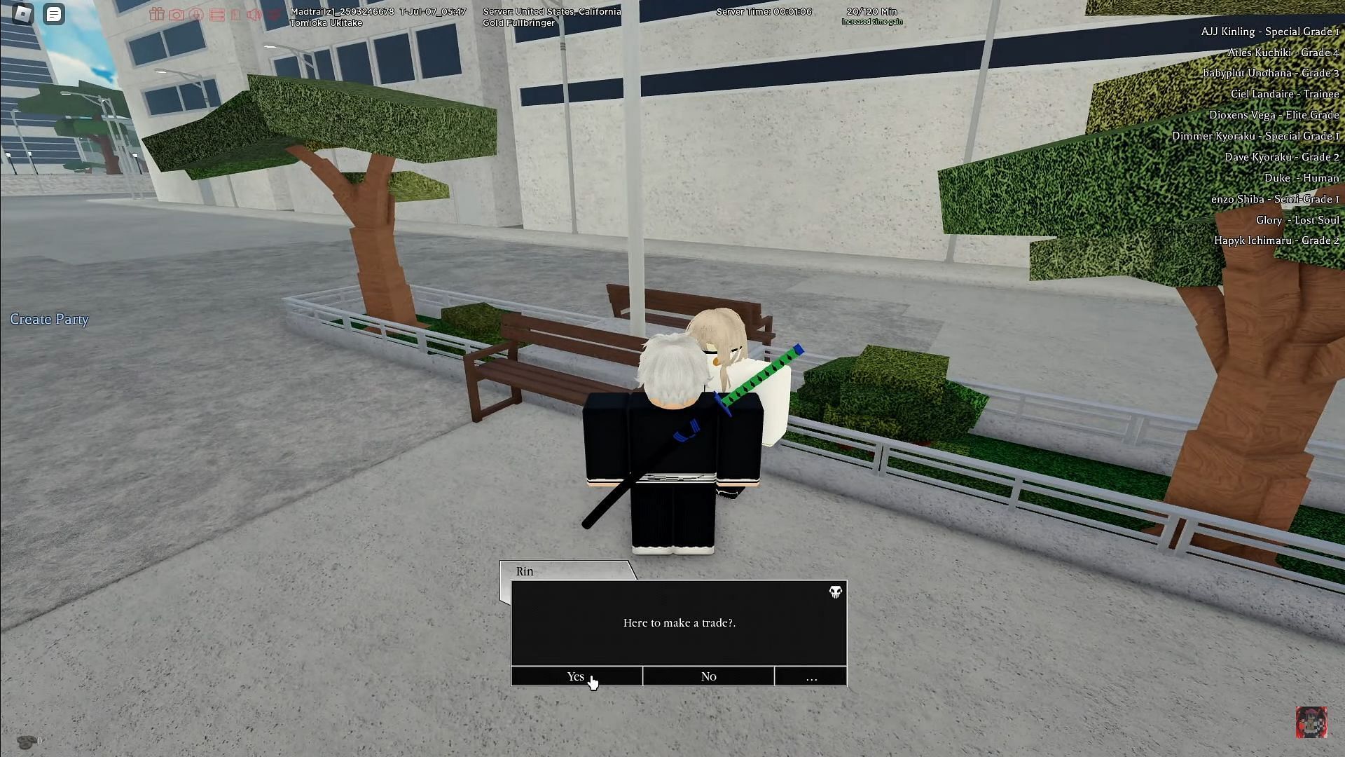 The NPC Rin serves as the Trading mode (Image via Roblox || ZeronKloudz on YouTube)