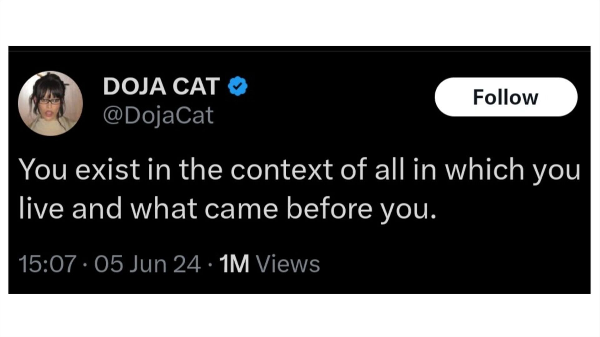 Doja Cat&#039;s last month&#039;s tweet with a portion of Kamala Harris&#039; quote (Image via @DojaCat/X)