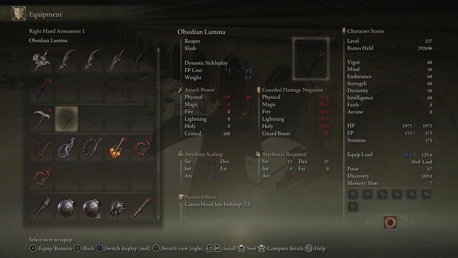 Completing Ansbach&#039;s quest rewards you with his weapon - Obsidian Lamina (Image via FromSoftware)