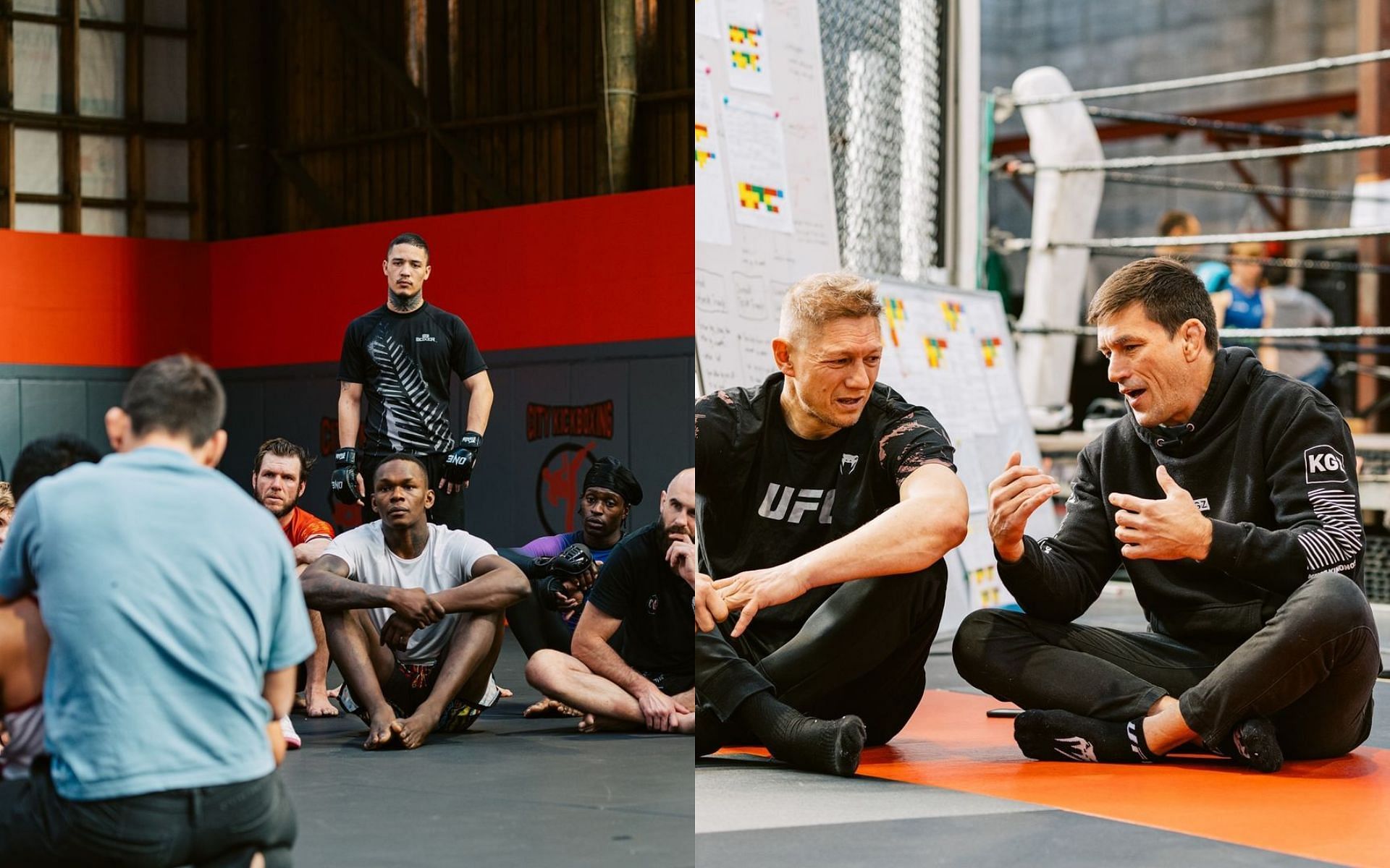 Demian Maia (left and right) shared martial arts wisdom with members of Adesanya&#039;s camp [Images courtesy: @stylebender on Instagram]