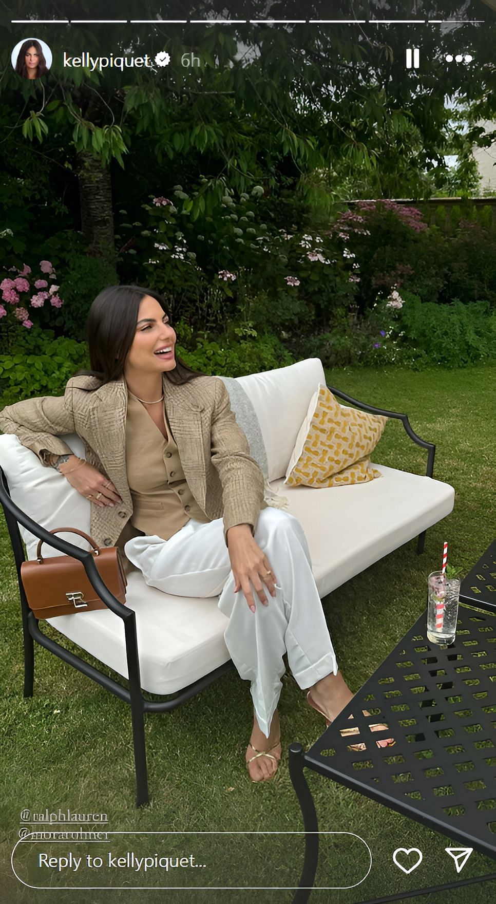 Kelly Piquet posing in a Ralph Lauren outfit