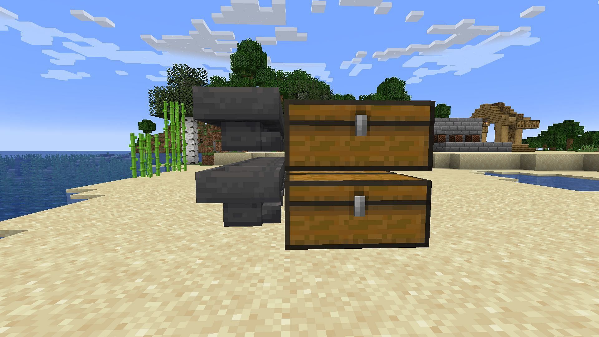 Make sure to add hoppers to both rows of double chests (Image via Mojang)