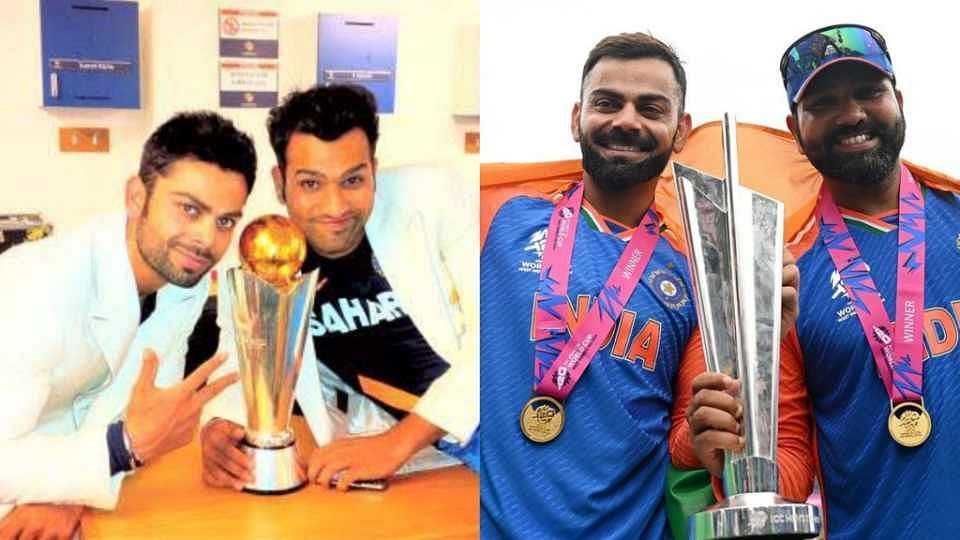 Rohit Sharma and Virat Kohli with the 2 trophies (Image: Facebook)