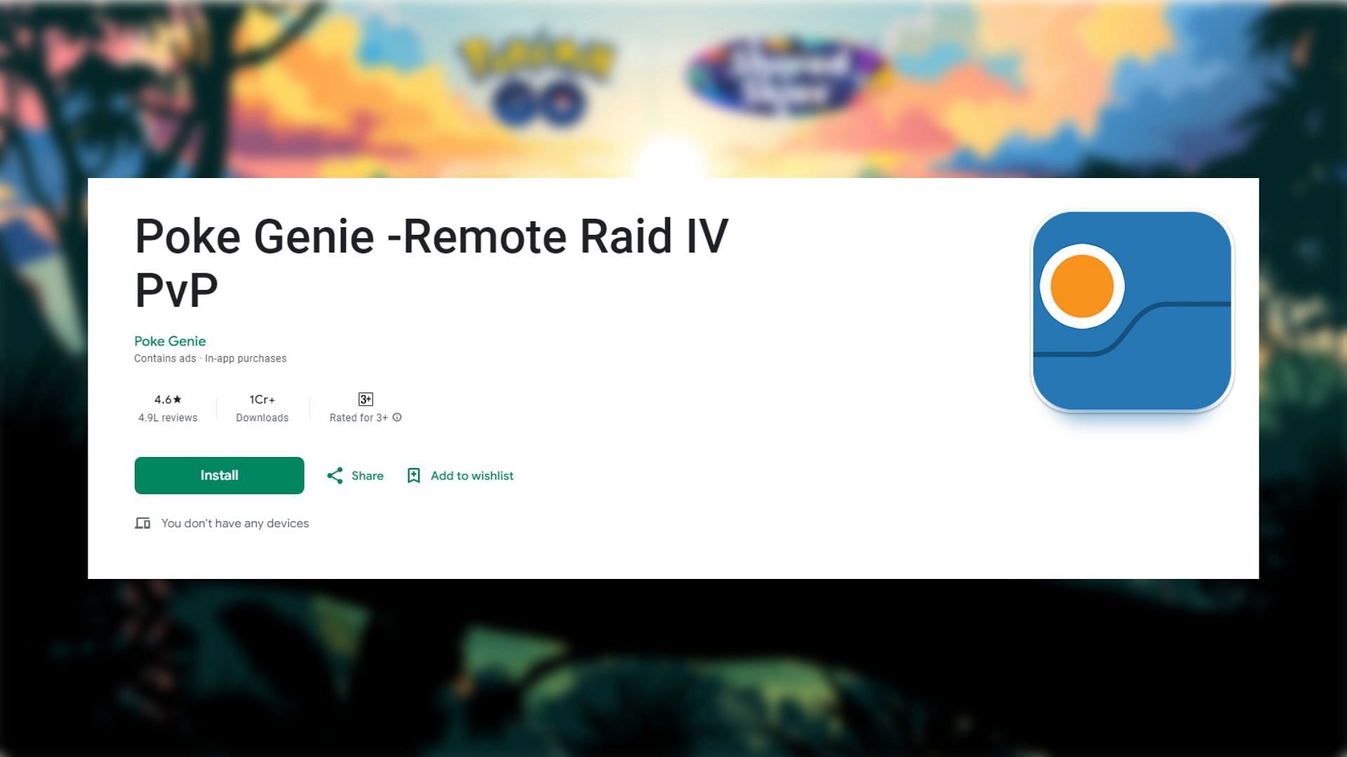 Poke Genie app for Pokemon GO Remote Raids (Image via TPC, Google Play Store)