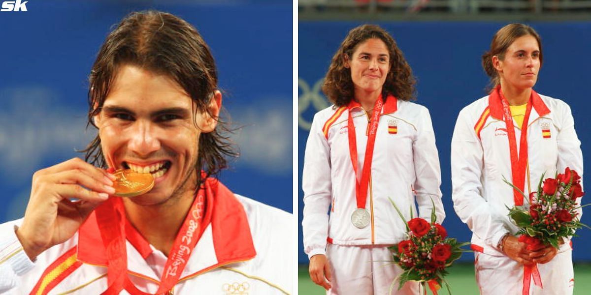 Rafael Nada & Anabel Medina Garrigues with their respective medals at the 2008 Beijing Olympics [Source: Getty Images]