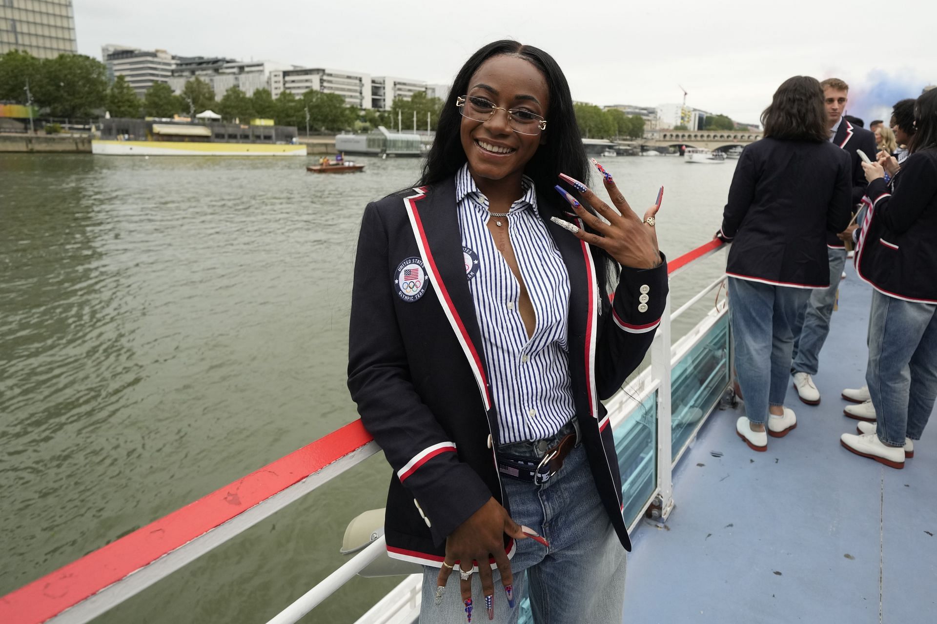 Sha&#039;Carri Richardson poses for a photo during the Opening Ceremony of the 2024 Olympic Games along the Seine River in Paris, France. (Photo: Getty Images) 