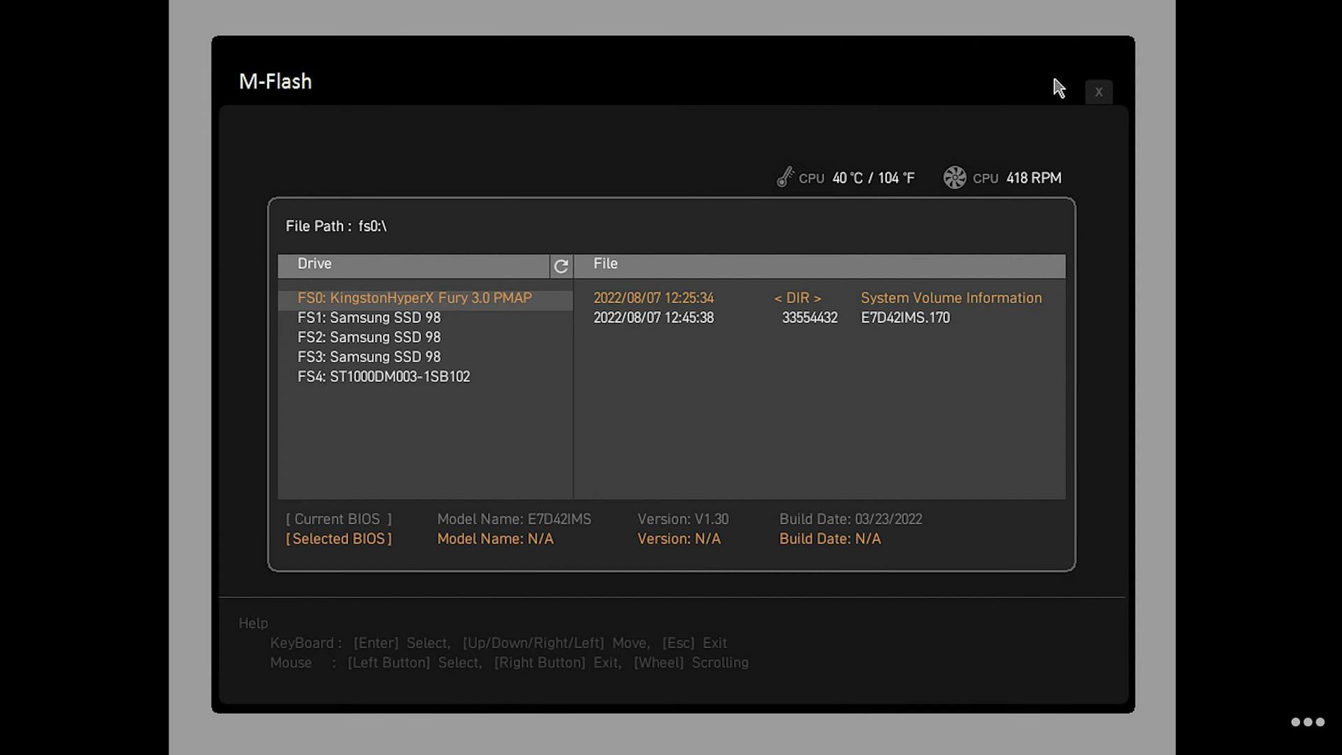 MSI BIOS flash mode (Image via @SoftwareGeek/YouTube)