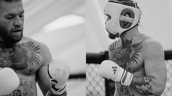 In Photos: Conor McGregor seemingly sports blood on his gloves in return back to sparring after pinky toe injury