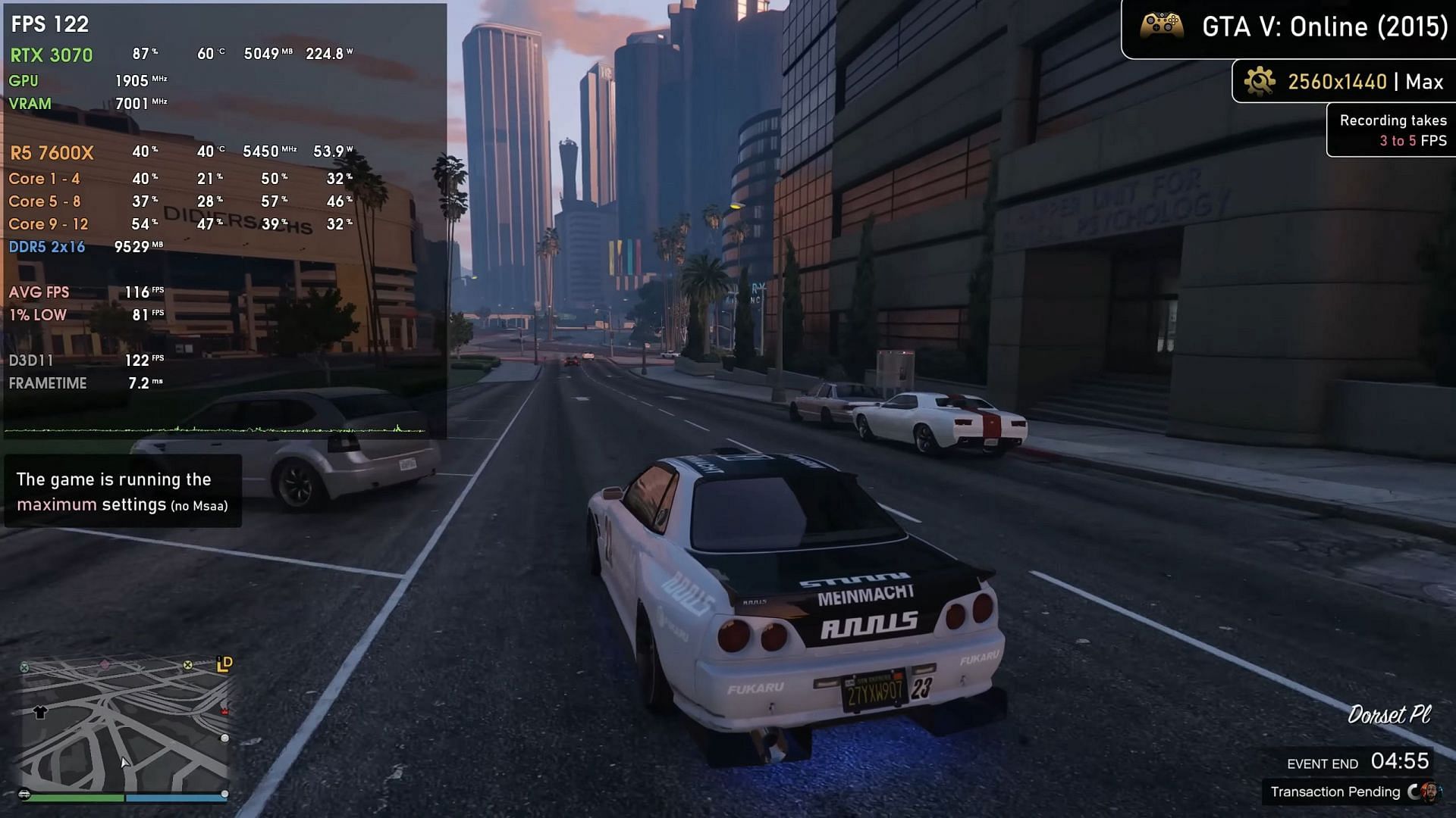 GTA V Online using RTX 3070 (Image via @Ancient Gameplays/YouTube)