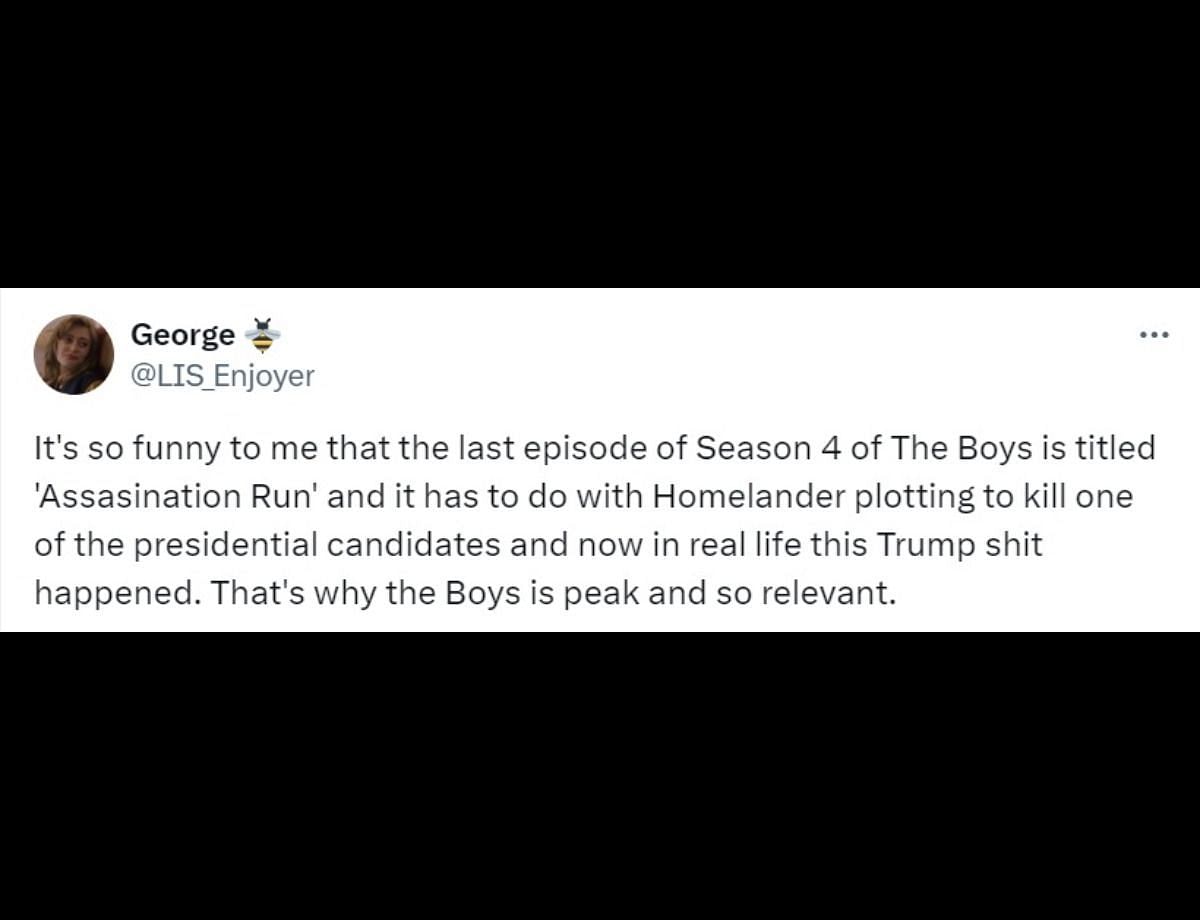 Users react to the alleged parallel of Trump&#039;s assassination attempt on &#039;The Boys&#039; (Image via @LIS_Enjoyer)