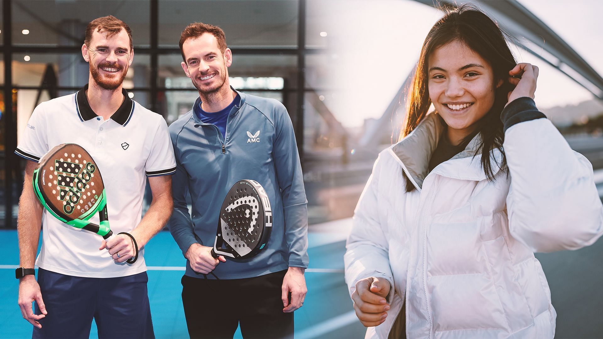 Andy Murray (center) will team up with Jamie Murray (L) and Emma Raducanu (R) in doubles at the 2024 Wimbledon. (Photos: Getty)