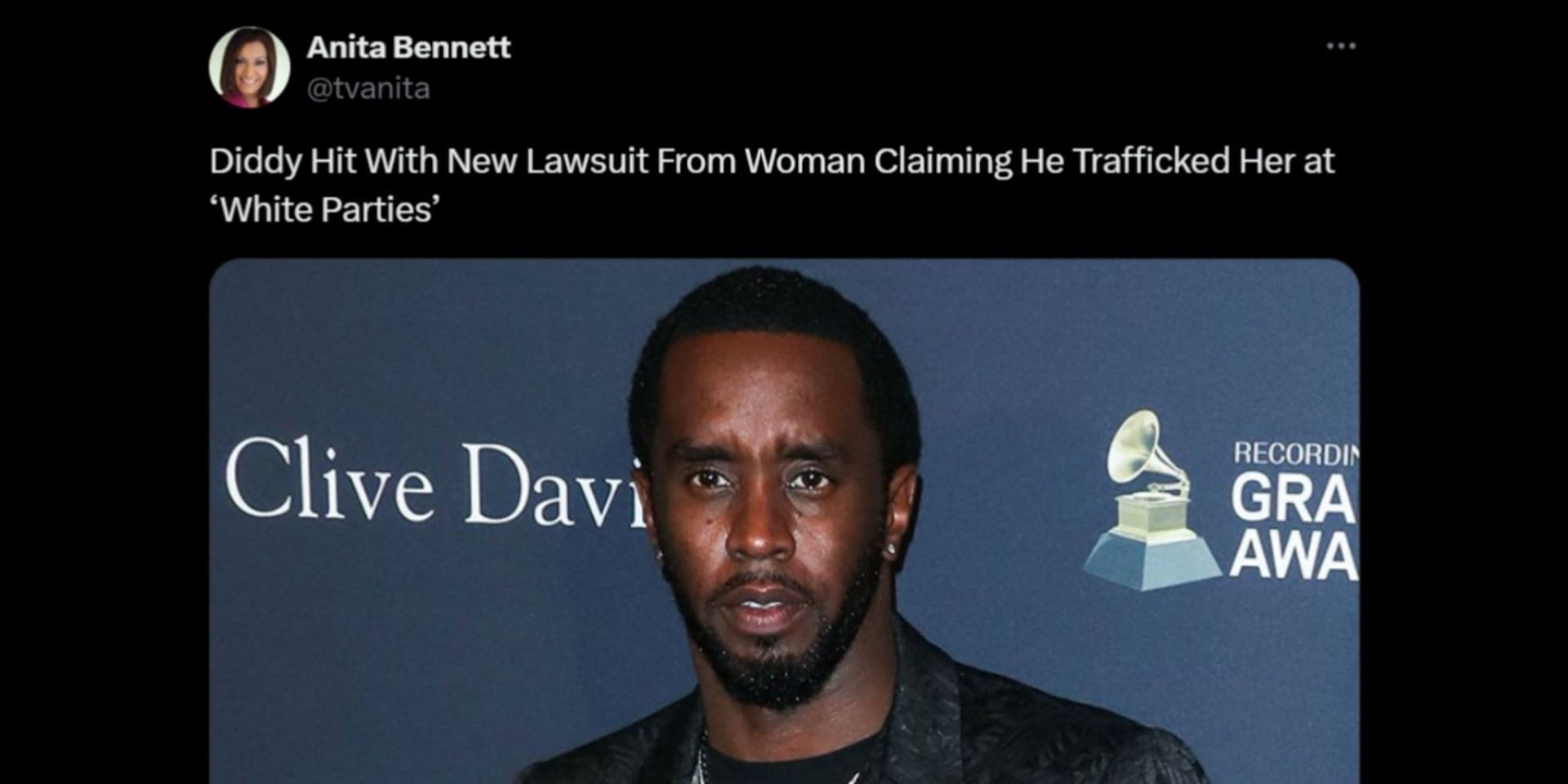 Sean &quot;Diddy&quot; Combs faces new trafficking lawsuit. (Image via X/@tvanita)