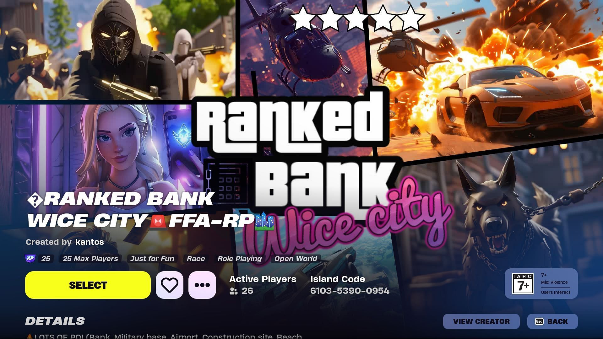 Fortnite Ranked Bank Wice City: UEFN map code, how to play, and more