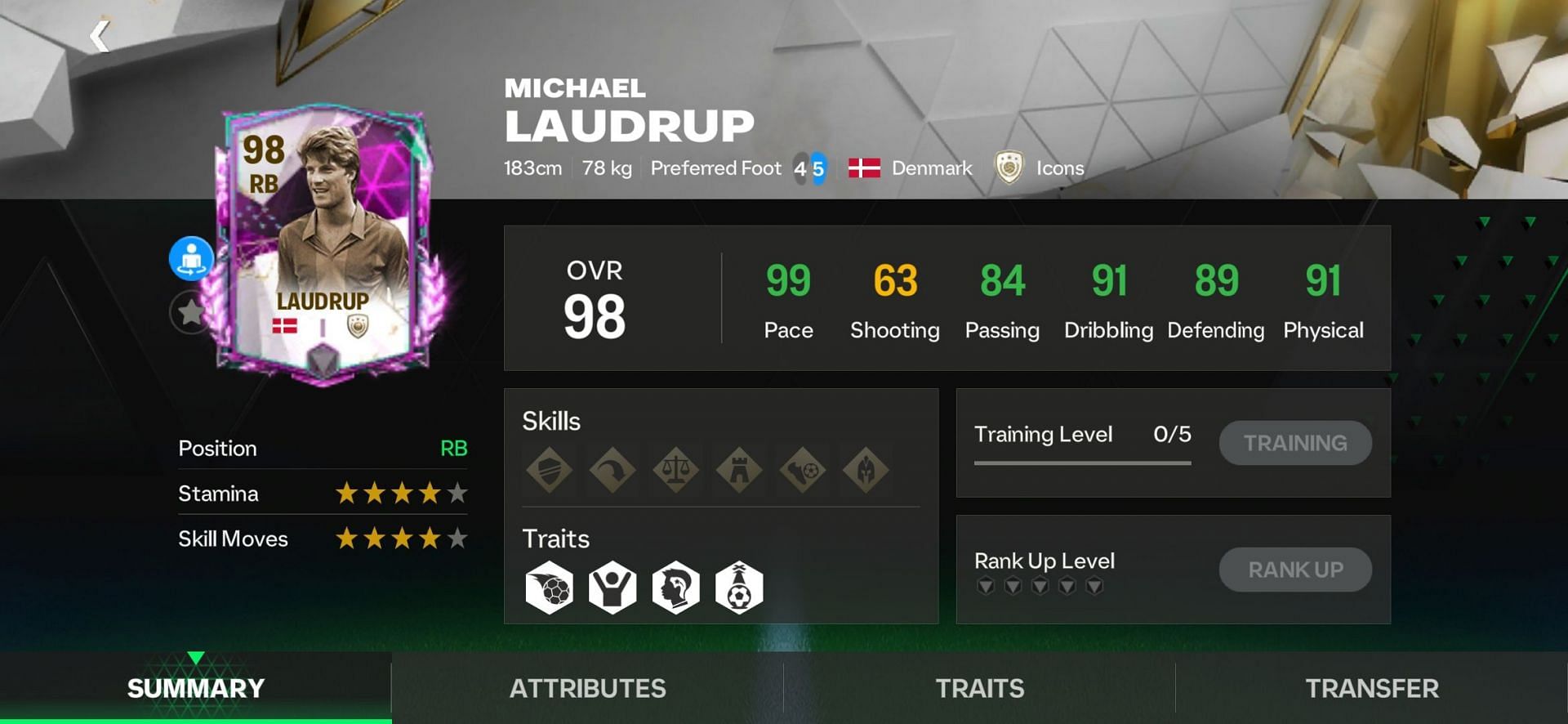 Michael Laudrup is the best FC Mobile Shapeshifters defender card. (Image via EA Sports)