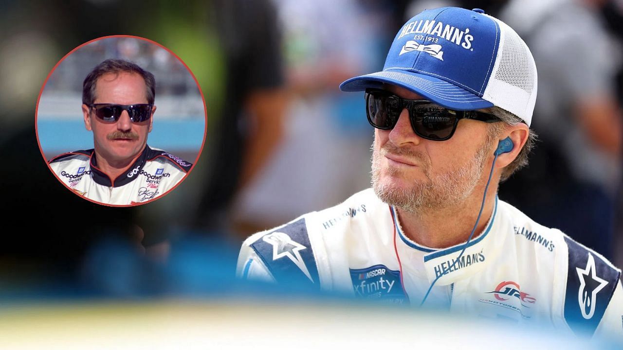 Dale Earnhardt Jr and his father Dale Earnhardt (Background image: Getty, Inset: USA TODAY Sports - Source: Imagn)