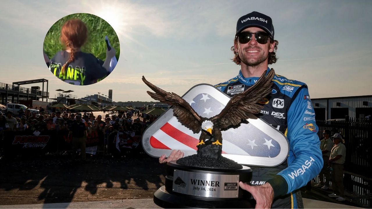 Ryan Blaney after winning the Great American Getaway 400 at Pocono Raceway (via Getty, X/NASCARonNBC)