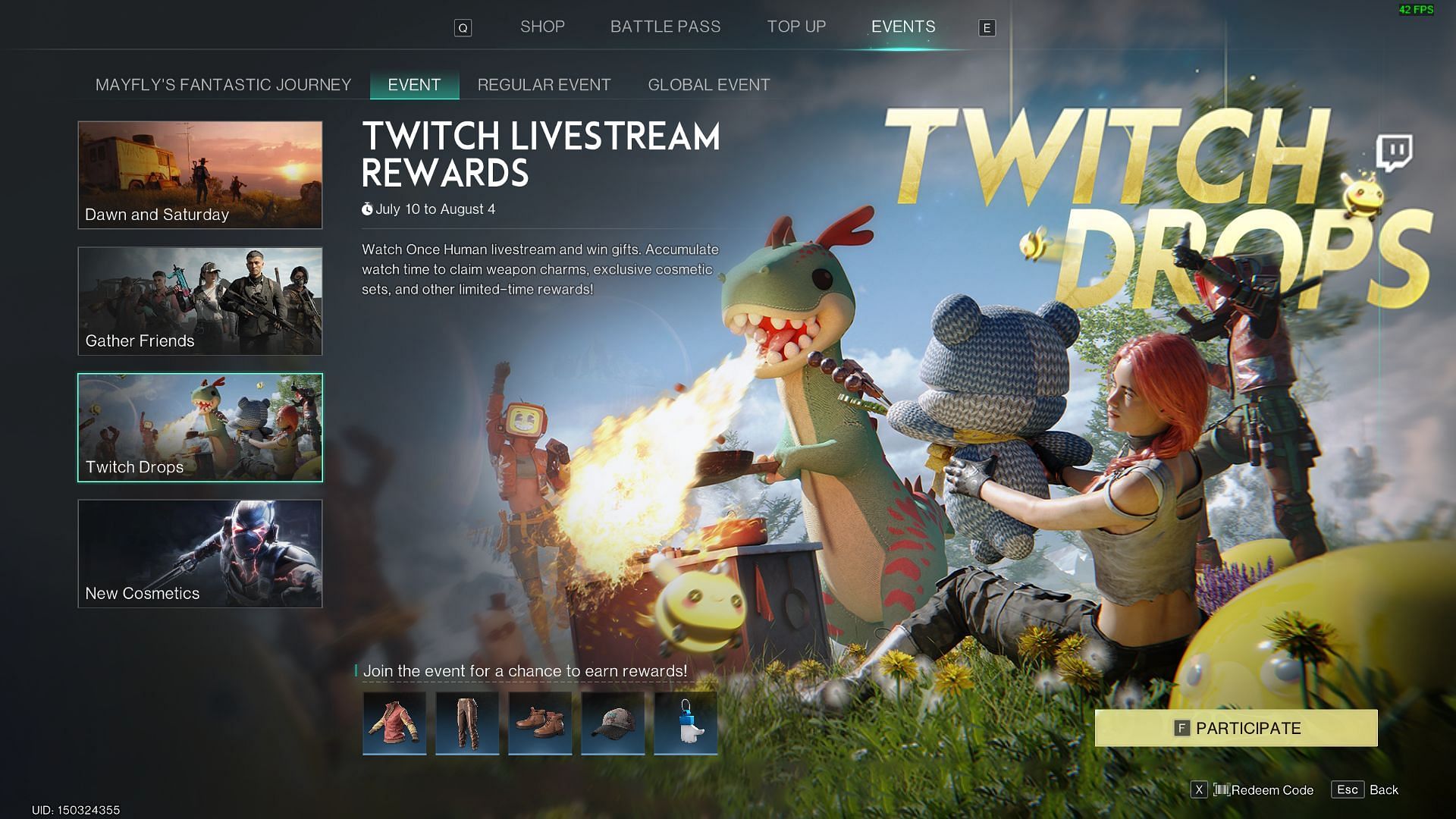 You can get Twitch drops from Once Human streams till August 4th (Image via NetEase)