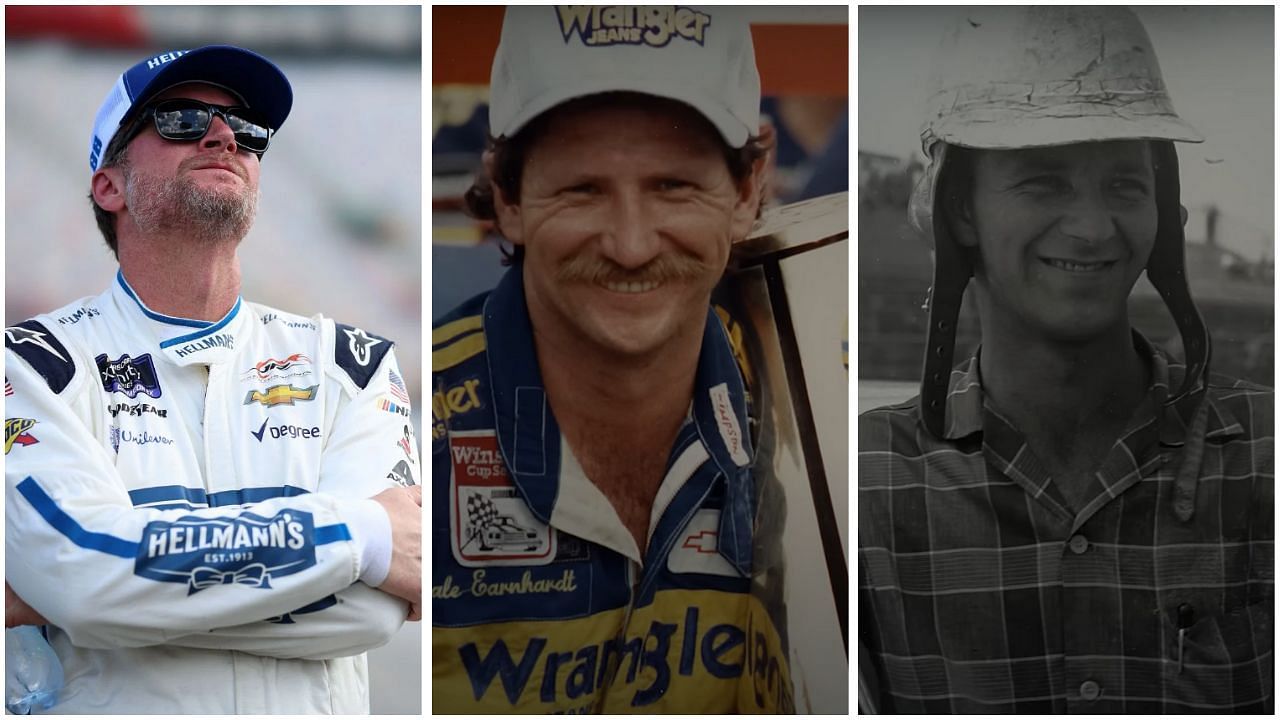 (Left)Dale Earnhardt Jr., (Centre)Dale Earnhardt, (Right) Ralph Earnhardt. ( Picture credits- Getty and YouTube/Dirty Mo Media)