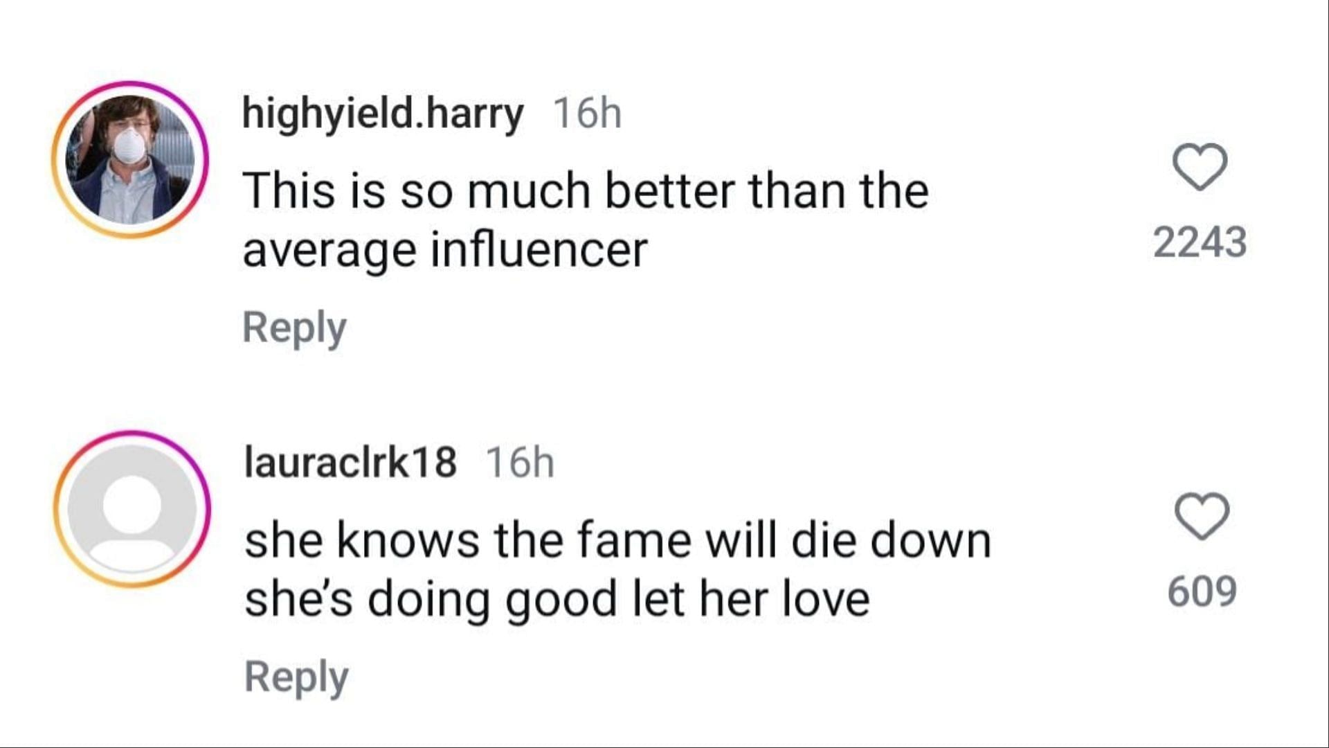 Internet praised Haliey for her recent deeds (Image via Instagram / @highyield.harry / @lauraclrk18)