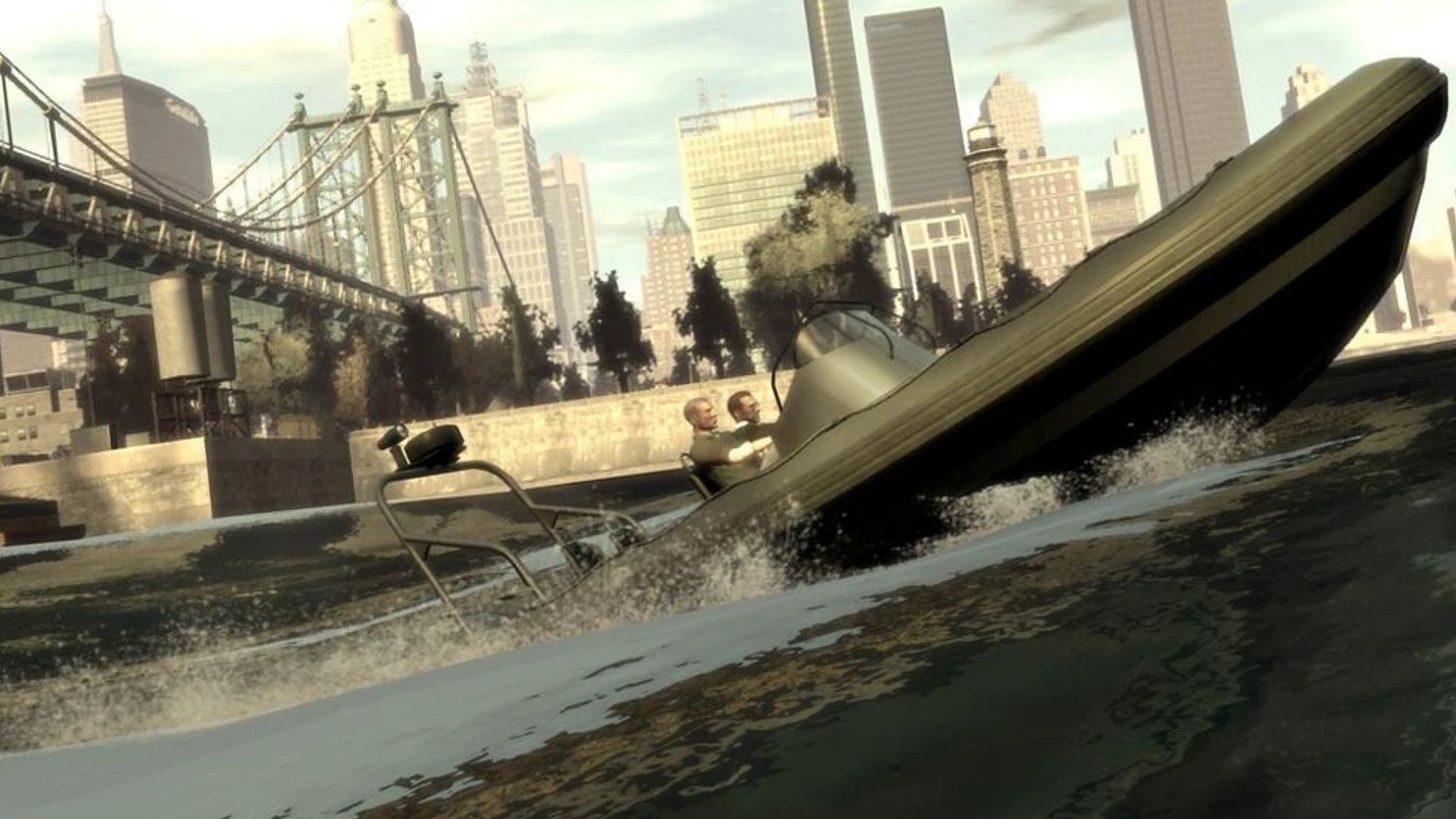 The Euphoria physics creating realistic waves in the water in Grand Theft Auto 4 (Image via Rockstar Games)