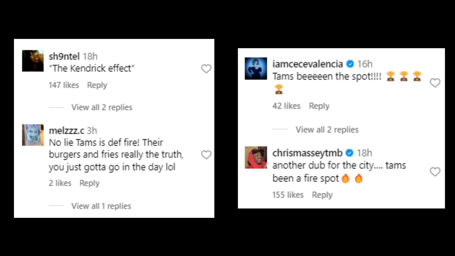 Reactions posted in the comments section (Image via Instagram/hollywoodunlocked)