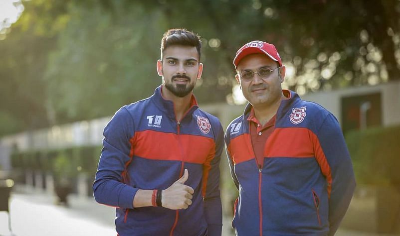 Mayank Dagar with his uncle and Kings XI Punjab (now Punjab Kings) mentor Virender Sehwag (Image Credits: Mayank Dagar&#039;s Instagram)