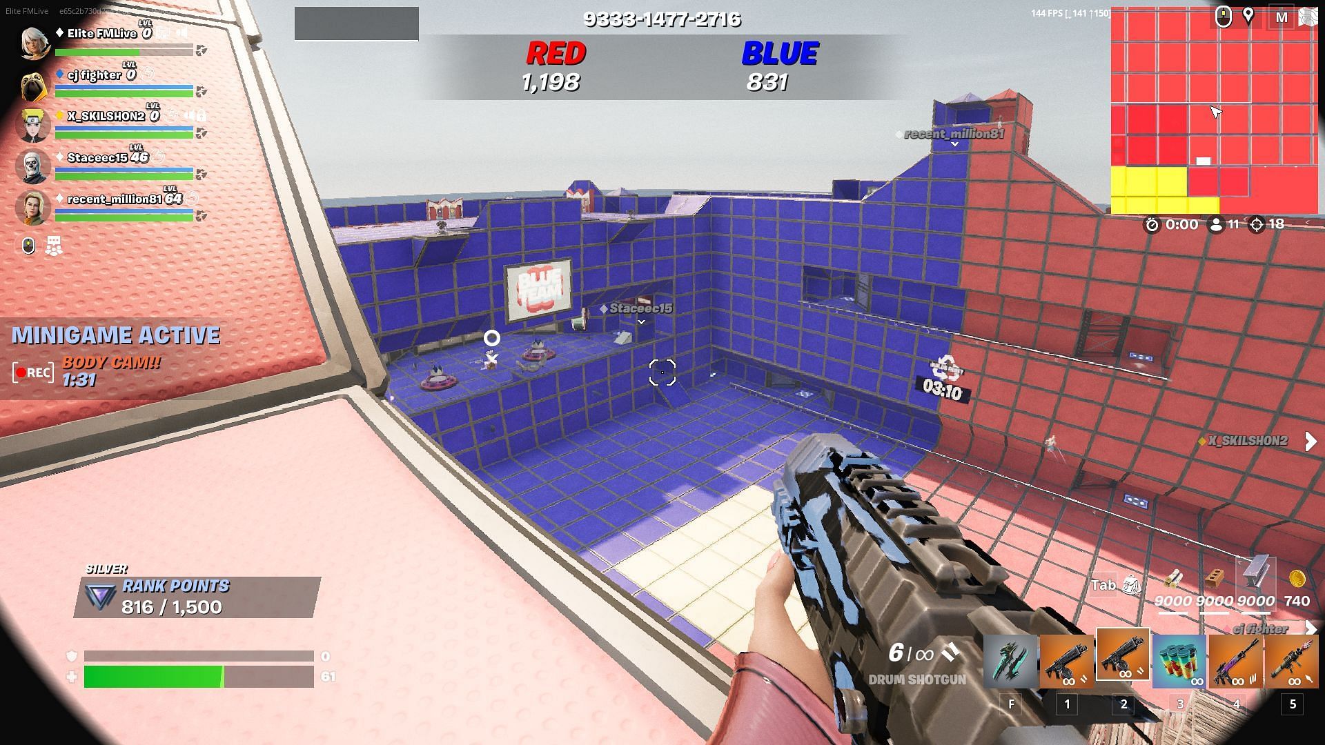 Experience unique ways to compete in this Red vs Blue mode with ongoing minigames (Image via Epic Games)