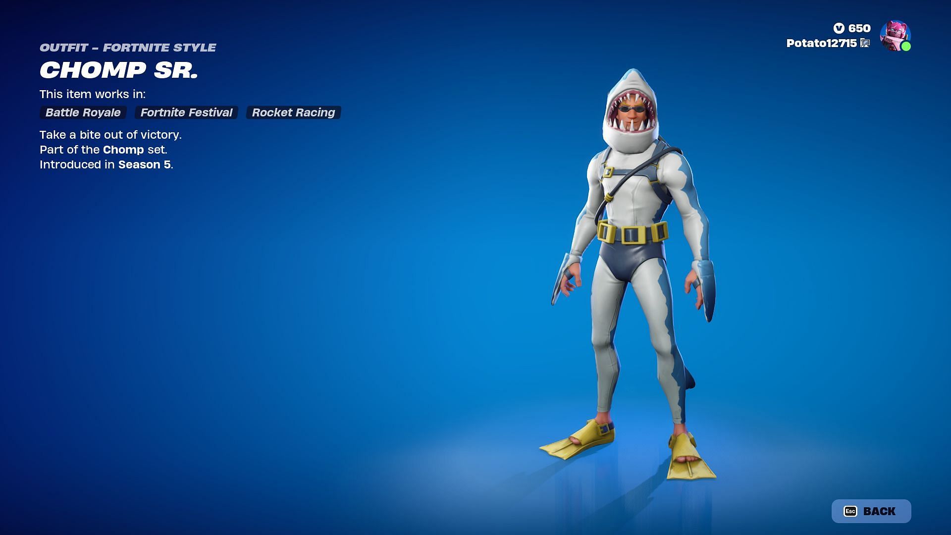 Chomp Sr. skin is now in Fortnite (Image via Epic Games)