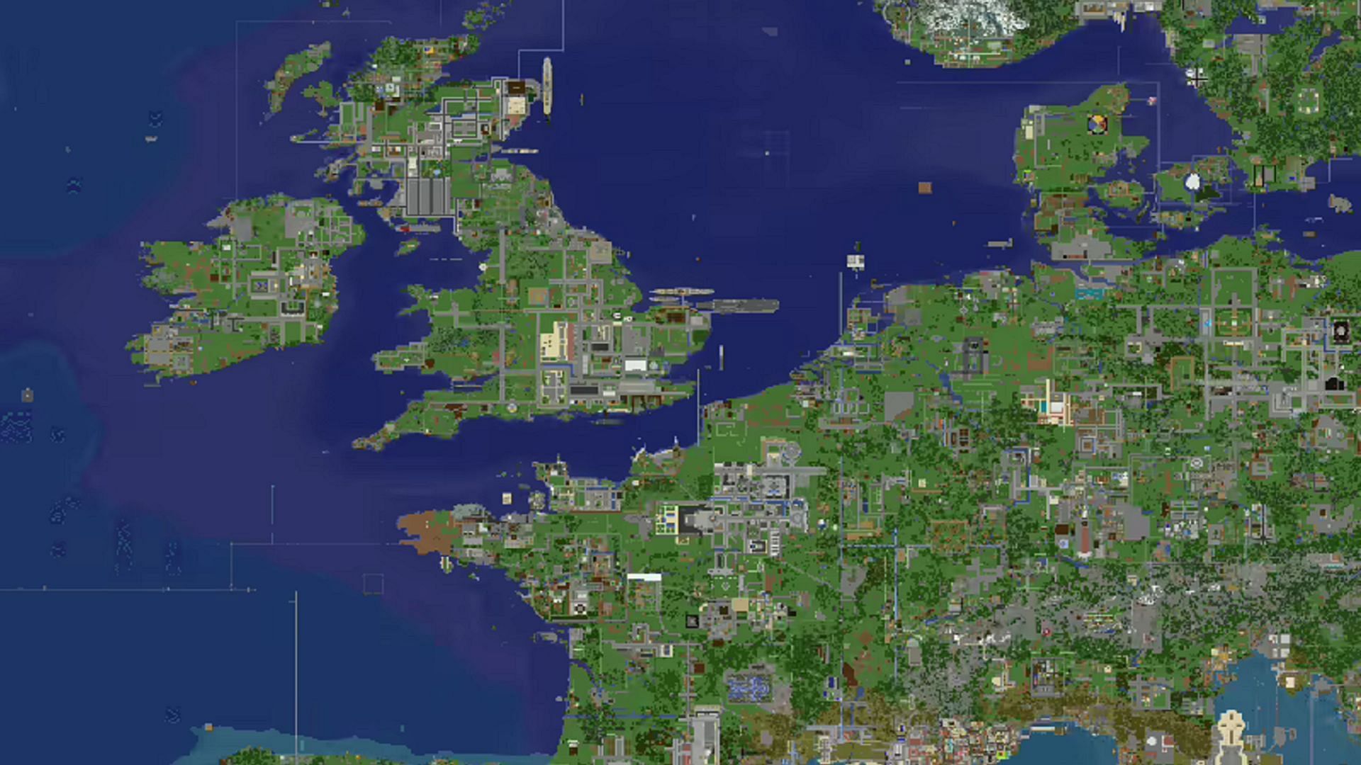 The United Kingdom and continental Europe in the MCEarth Minecraft server (Image via Earthmc.net)