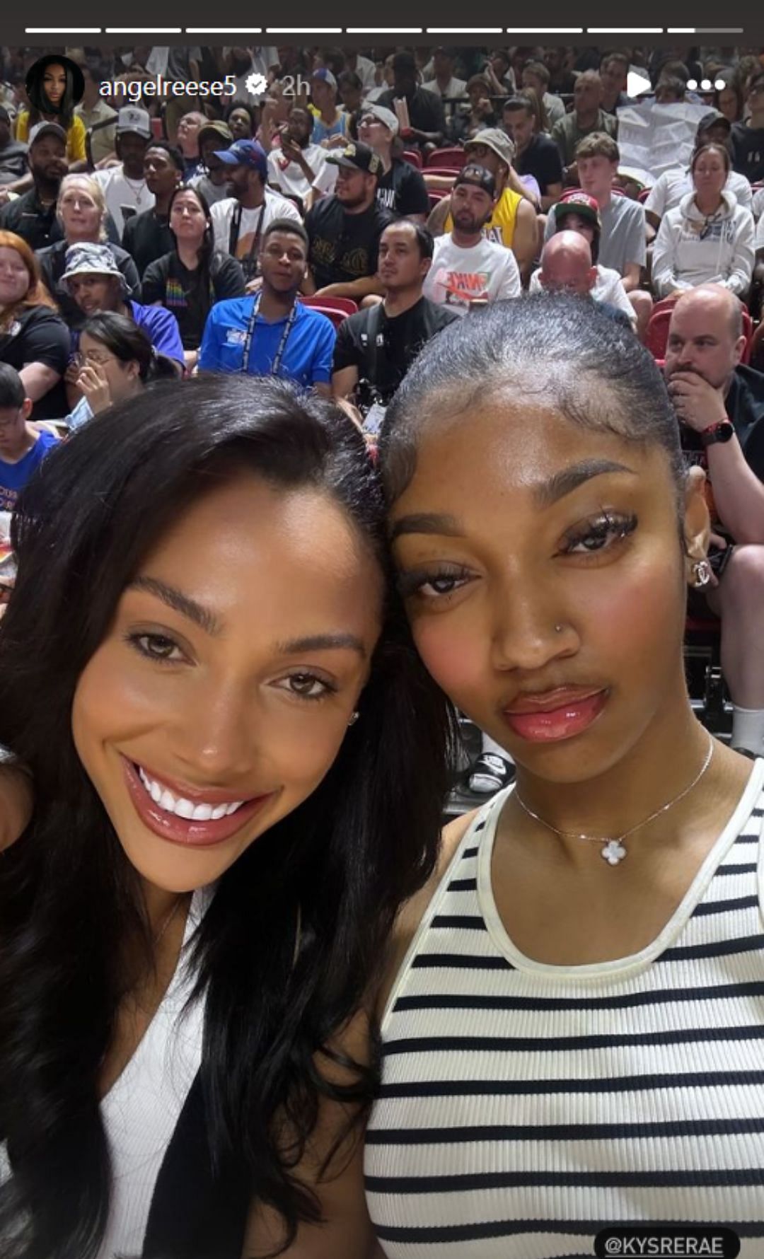 Reese poses for a snap with Gondrezick at the NBA Summer League game (Image credit: Angel Reese IG)