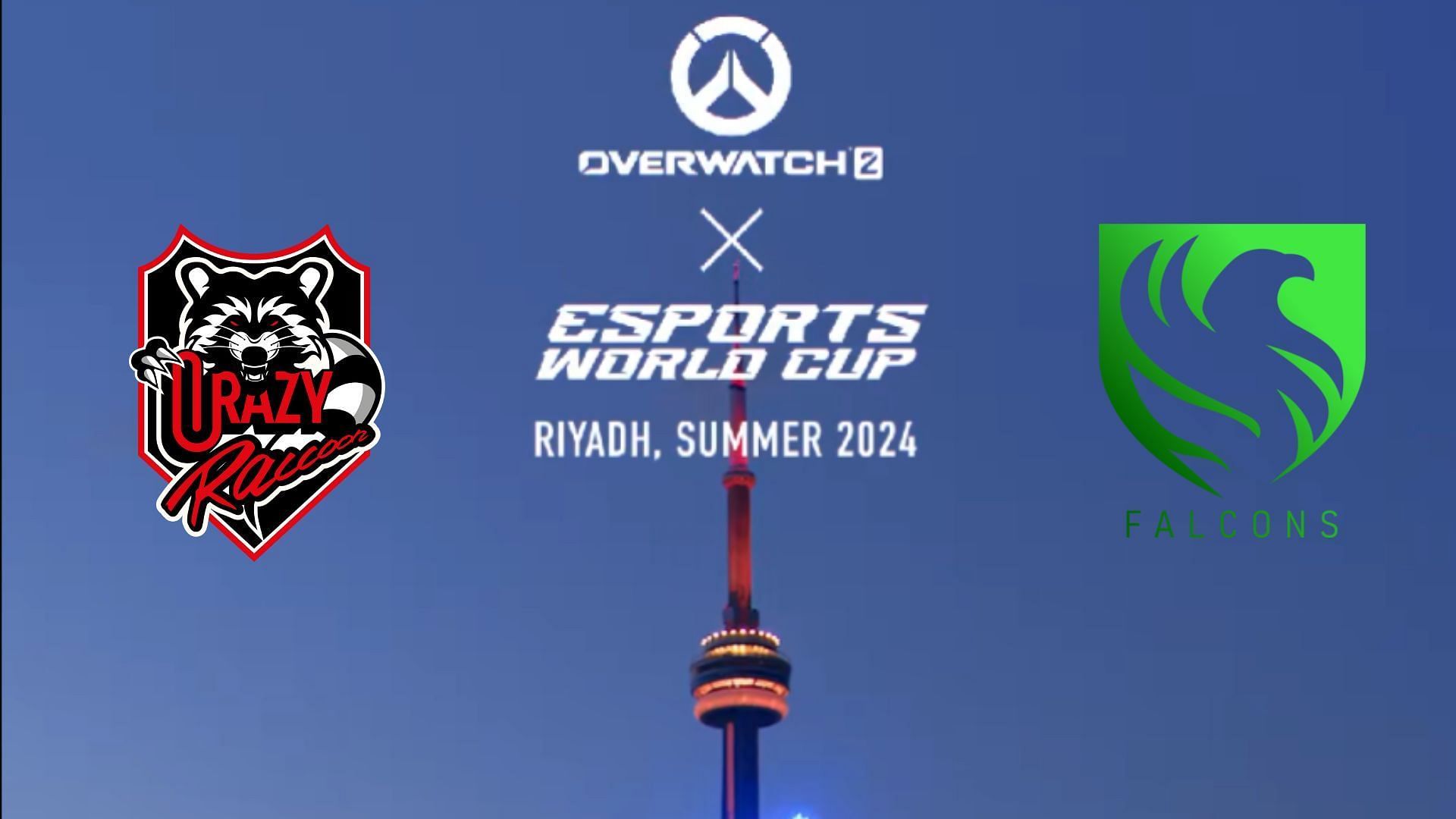 Crazy Raccoons vs Team Falcons at the EWC Overwatch 2 2024 Semi Final 1 (Image via Sportskeeda || Assets via Crazy Raccoons, Team Falcons)