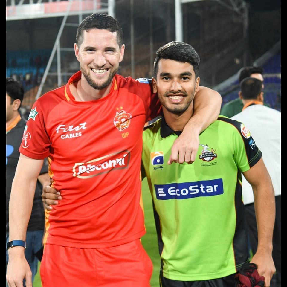 Hassan Khan with Wayne Parnell during the Pakistan Super League (Image Credits: Hassan Khan/IG)