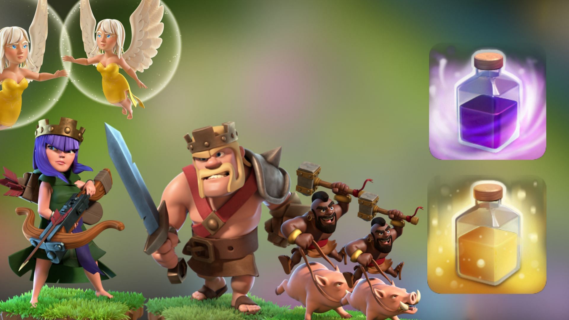 Town Hall 9 Queen Charge Mass Hogs attacking strategy in Clash of Clans (Image via SuperCell)