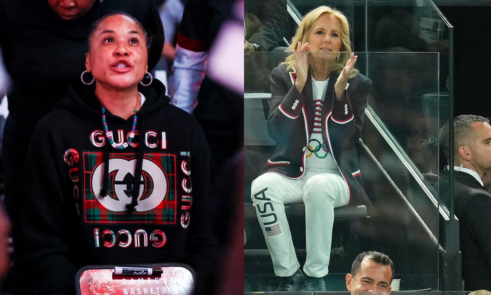 Dawn Staley poses with First Lady Jill Biden.