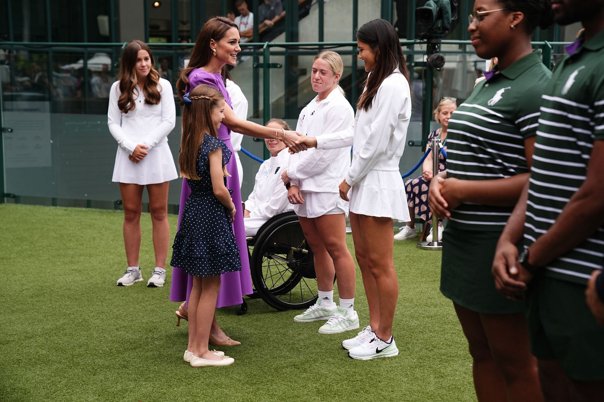 Emma Raducanu pictured with Catherine, Princess of Wales and Princess Charlotte on the final day of Wimbledon 2024 (Image Source: Getty)