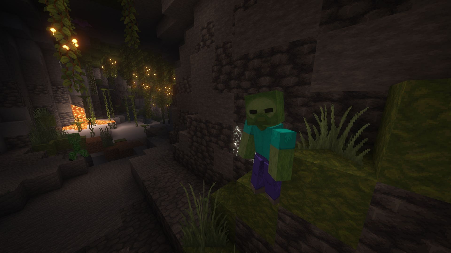 Some hostile mobs can still spawn in lush caves. (Image via Mojang Studios)