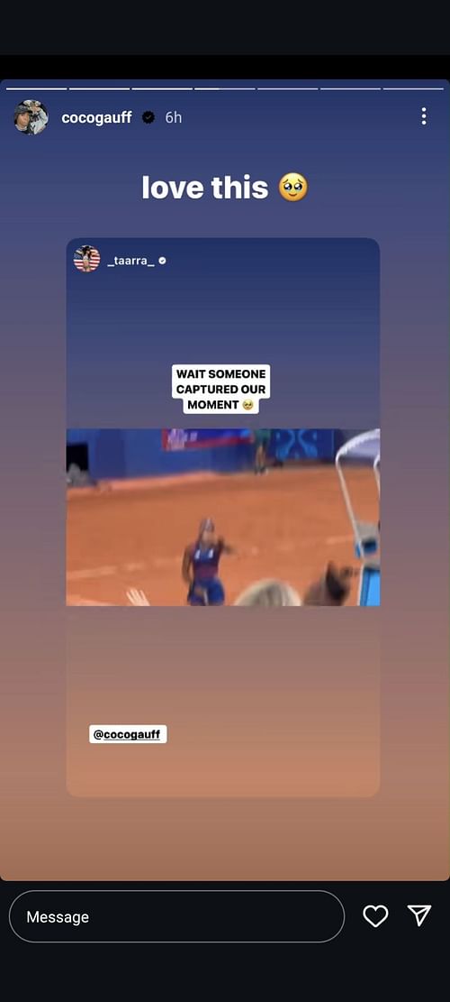 Coco Gauff resharing Tara Davis-Woodhall's post (Source: Instagram/Coco Gauff)