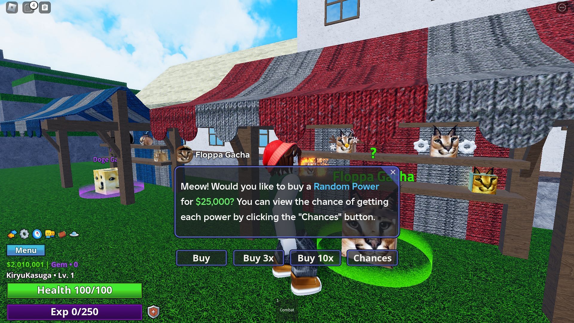 Purchasing a Power from Floppa Gacha (Image via Roblox)