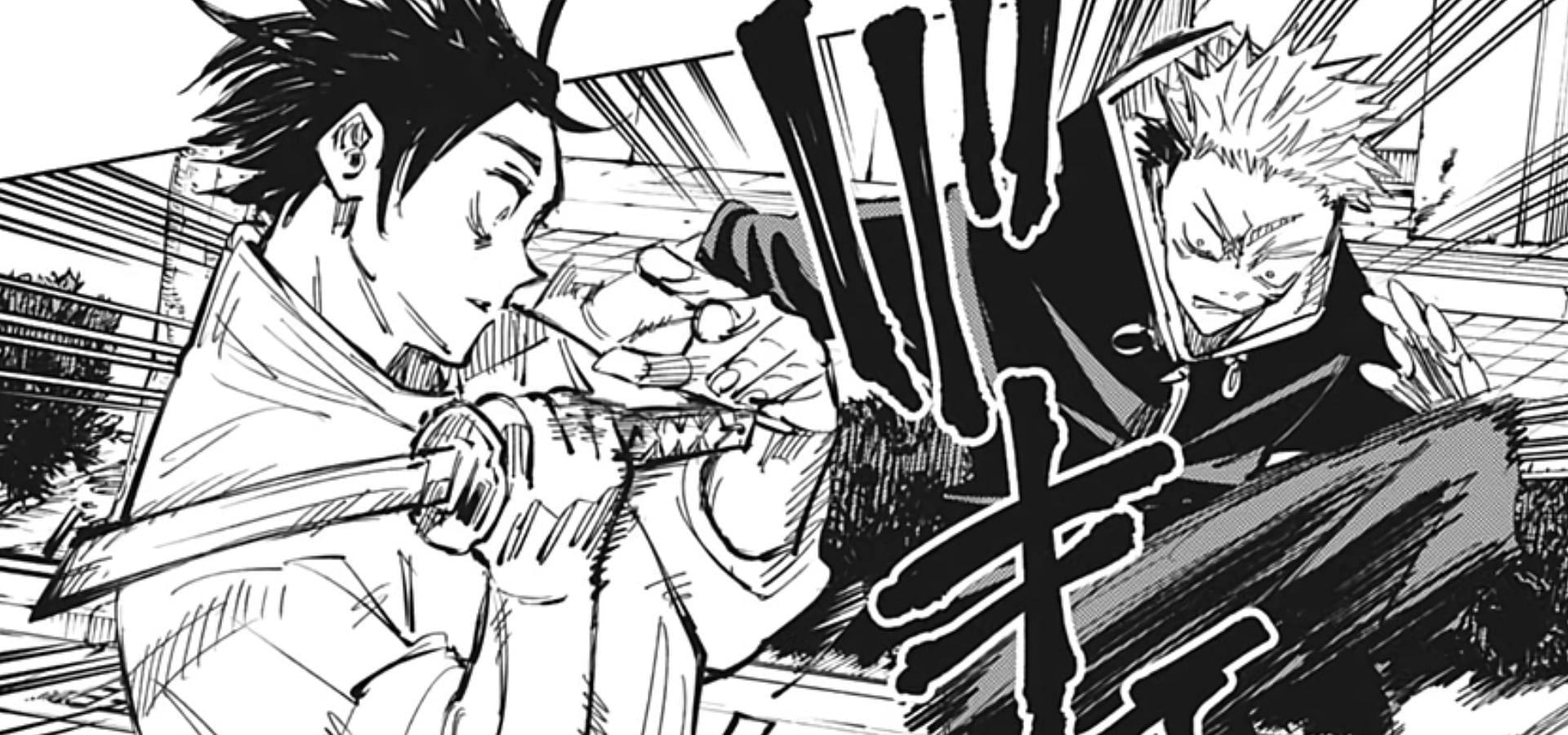 Yuji breaks Yuta&#039;s katana (Image via Shueisha)