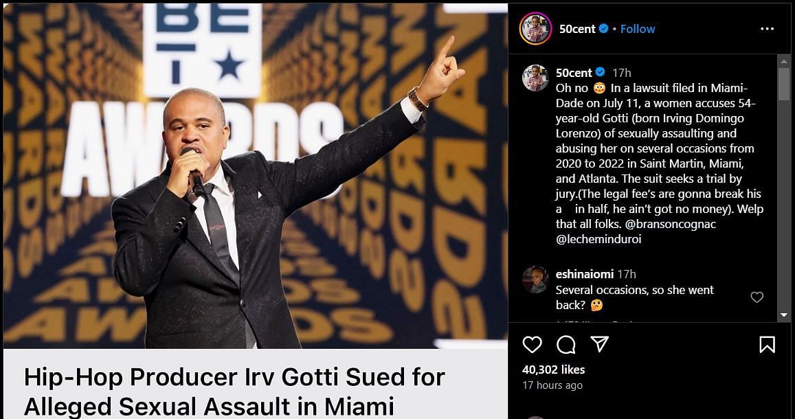 50 Cent shared a news snippet of allegations against the record producer (Image via Instagram/@50cent)